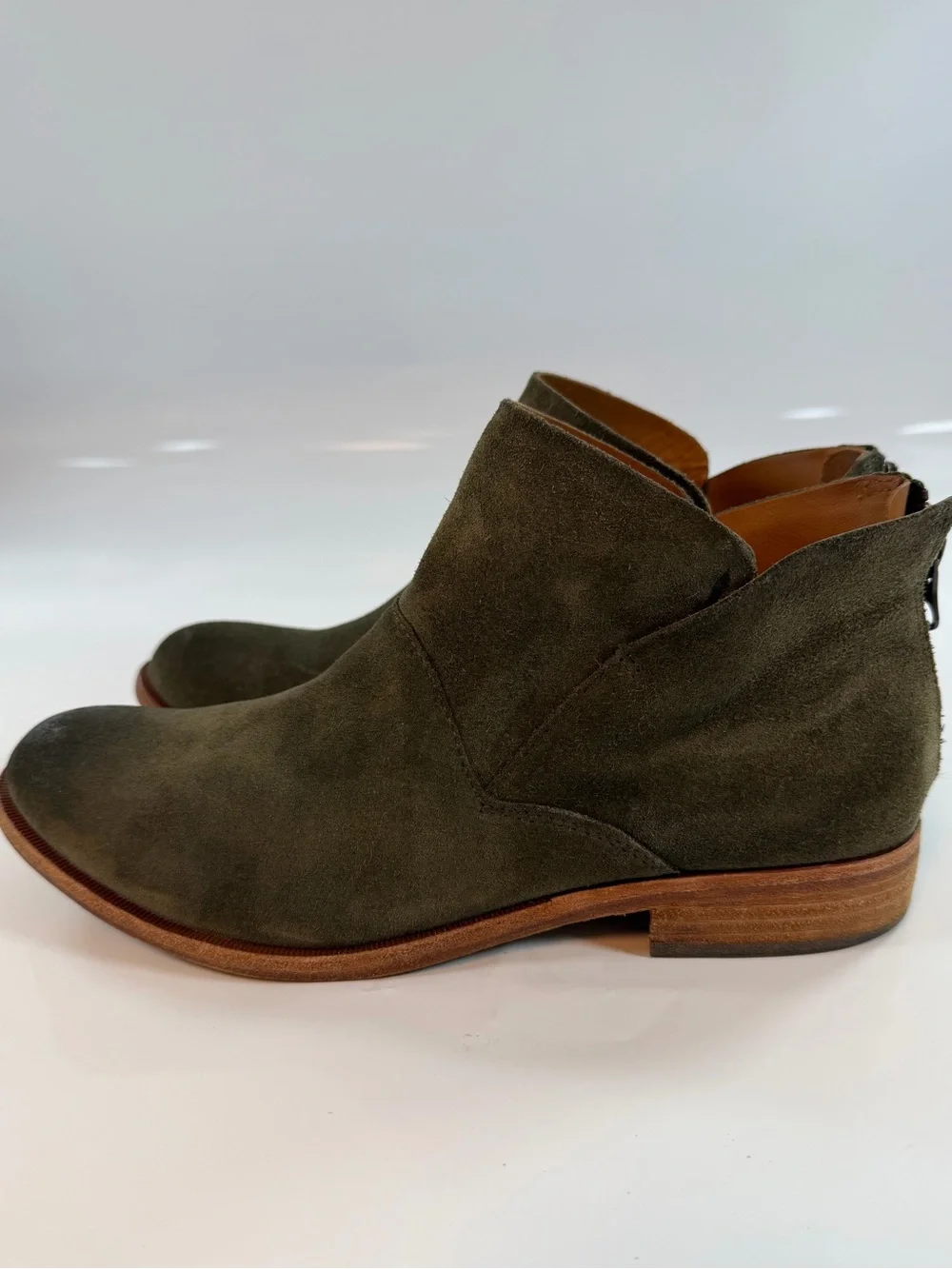 Kork-Ease Olive Green Suede Ankle Boots Back Zip Women’s‎ Size 8.5